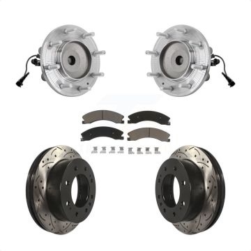 Front Hub Bearing Drilled Slot Brake Rotor & Pad Kit For GMC Sierra 3500 HD Chevrolet RWD KBB-131314
