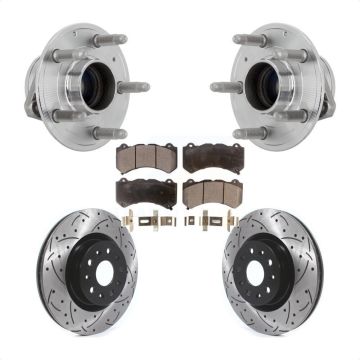Front Hub Bearing Assembly Coated Drilled Slotted Brake Rotor & Pads Kit For Cadillac CTS KBB-131399