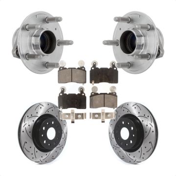 Front Hub Bearing Drilled Slot Brake Rotor Pads Kit For Chevrolet Camaro Cadillac CT6 CTS KBB-131400