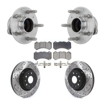 Front Hub Bearing Assembly Coated Drilled Slotted Brake Rotor & Pads Kit For Cadillac CTS KBB-131467