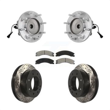 Front Hub Bearing Drilled Slot Brake Rotor & Pad Kit For GMC Sierra 3500 HD Chevrolet RWD KBB-131476