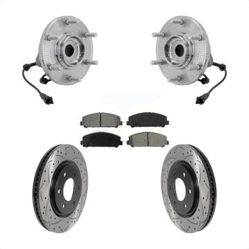 Front Hub Bearing Assembly Drill Slot Brake Rotor Pads Kit For 2017-2023 Nissan TITAN 4WD KBB-131479