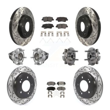 Front Rear Hub Bearings Coated Disc Brake Rotors And Pads Kit (10Pc) For Hyundai Veloster KBB-131502