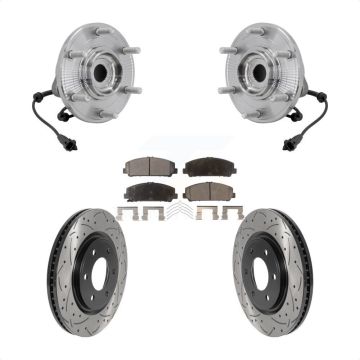 Front Hub Bearing Assembly Drill Slot Brake Rotor Pads Kit For 2017-2023 Nissan TITAN 4WD KBB-131544