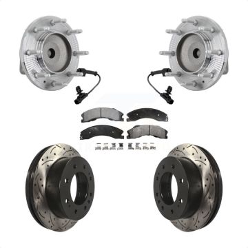 Front Hub Bearing Drilled Slot Brake Rotor Pads Kit For GMC Chevrolet Sierra 2500 HD 3500 KBB-131546
