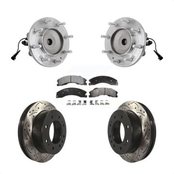 Front Hub Bearing Drilled Slot Brake Rotor & Pad Kit For GMC Sierra 3500 HD Chevrolet RWD KBB-131547
