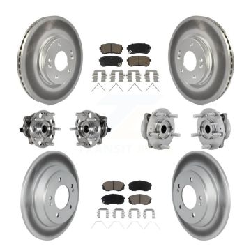 Front Rear Hub Bearings Coated Disc Brake Rotors And Pads Kit (10Pc) For Hyundai Kona KBB-131626