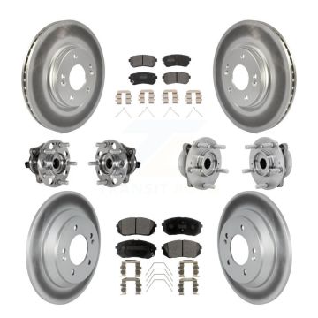 Front Rear Hub Bearings Coated Disc Brake Rotors And Pads Kit (10Pc) For Hyundai Kona KBB-131751