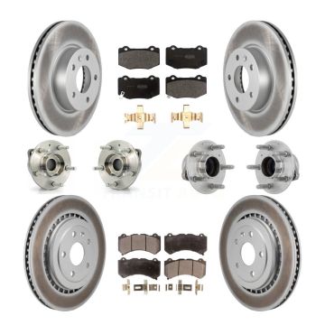 Front Rear Hub Bearing Coated Brake Rotor Pad Kit (10Pc) For 2017 Cadillac ATS V with RWD KBB-131775