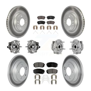 Front Rear Hub Bearings Coated Disc Brake Rotors And Pads Kit (10Pc) For Hyundai Kona KBB-132059