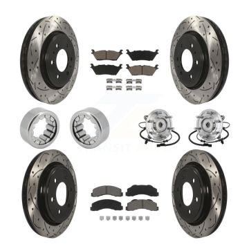 Front Rear Hub Bearings Coated Disc Brake Rotors And Pads Shoes Kit (10Pc) For Ford F-150 KBB-132722