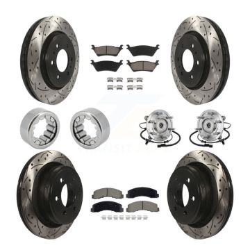 Front Rear Hub Bearing Coated Brake Rotor Pad Shoe Kit (10Pc) For 18-20 Ford F-150 Raptor KBB-132726