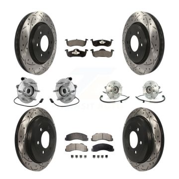 Front Rear Hub Bearing Coated Brake Rotor Pads Kit (10Pc) For Ford Expedition Lincoln 4WD KBB-132753