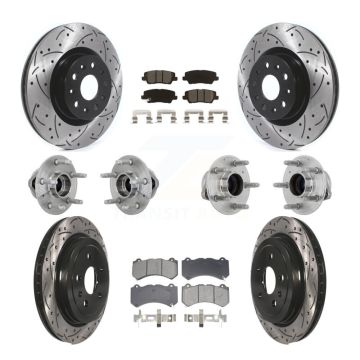 Front Rear Hub Bearings Coated Disc Brake Rotors And Pads Kit (10Pc) For Cadillac CTS KBB-132808