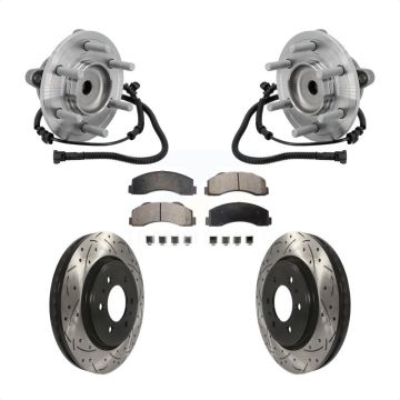 Front Hub Bearing Assembly Drilled Slot Brake Rotor Pads Kit For 2015-2017 Ford F-150 RWD KBB-132910