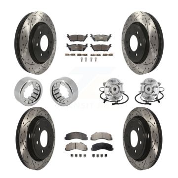 Front Rear Hub Bearings Coated Disc Brake Rotors And Pads Shoes Kit (10Pc) For Ford F-150 KBB-132916