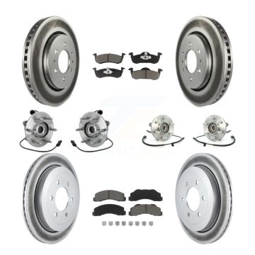Front Rear Hub Bearing Coated Brake Rotor Pads Kit (10Pc) For Ford Expedition Lincoln 4WD KBB-132955