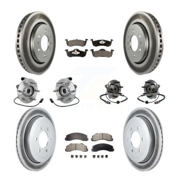 Front Rear Hub Bearing Coated Brake Rotor Pads Kit (10Pc) For Ford Expedition Lincoln RWD KBB-133065