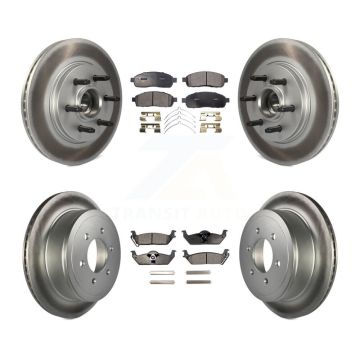 Front Rear Coated Disc Brake Rotor And Ceramic Pad Kit For Ford F-150 Lincoln Mark LT RWD KGT-102345