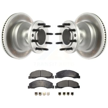 Front Coat Disc Brake Rotor Hub Ceramic Pad Kit For Ford E-350 Super Duty E-450 Econoline KGT-102374