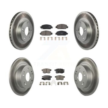 Front Rear Coated Disc Brake Rotor & Ceramic Pad Kit For 2016 Honda Accord LX-S with 2.4L KGT-102412