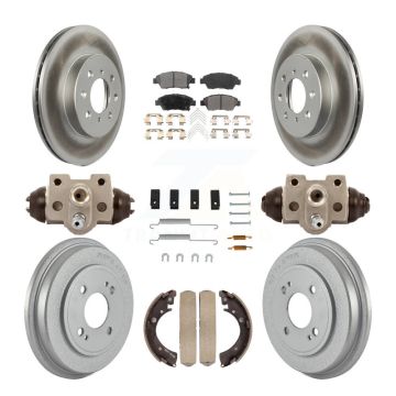 Front Rear Coat Brake Rotors Ceramic Pad Drum Kit (9Pc) For Honda Civic With 4 Lug Wheels KGT-102979