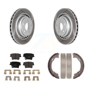 Rear Disc Coated Rotors Ceramic Pads And Parking Brake Shoes Kit For Dodge Charger KGT-103635