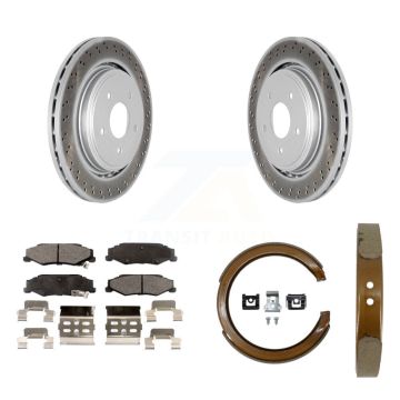 Rear Disc Coated Rotors Ceramic Pads & Parking Shoes Kit For Chevrolet Corvette Cadillac KGT-103642