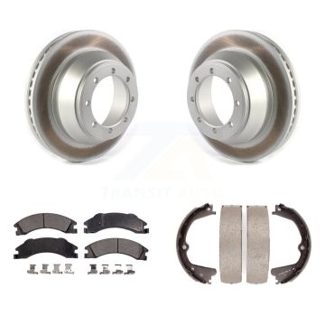 Rear Disc Coated Rotors Ceramic Pads & Parking Brake Shoes Kit For Ford E-450 Super Duty KGT-103651