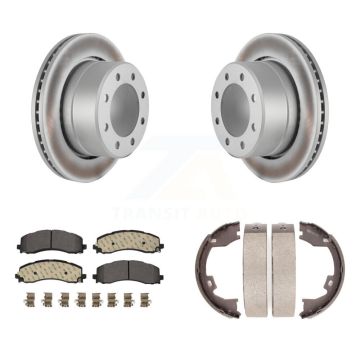 Rear Disc Coated Rotors Ceramic Pads And Parking Brake Shoes Kit For Ram 2500 3500 KGT-103657