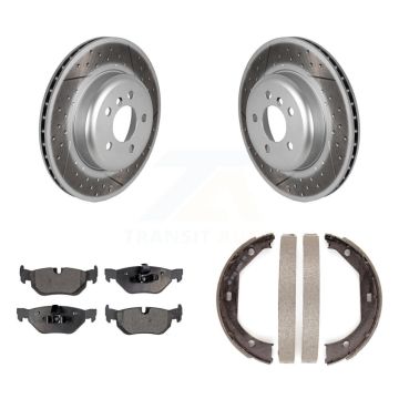 Rear Disc Coated Rotors Ceramic Pads And Parking Brake Shoes Kit For BMW 328i xDrive KGT-103678