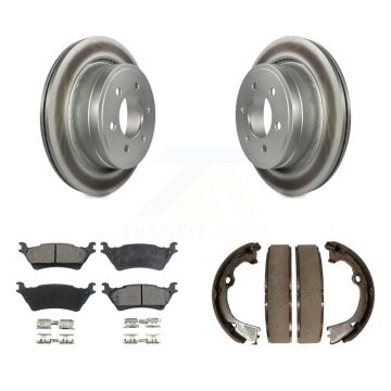 Rear Disc Coated Rotors Ceramic Pads And Parking Brake Shoes Kit For Ford F-150 KGT-103692