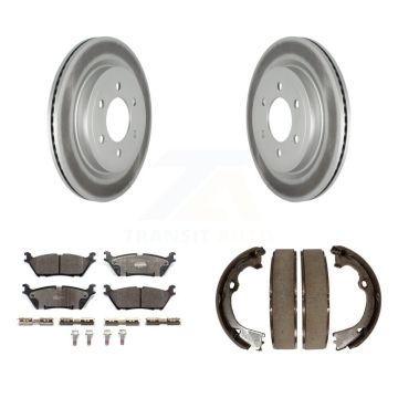 Rear Disc Coated Rotors Ceramic Pads And Parking Brake Shoes Kit For Ford F-150 KGT-103693