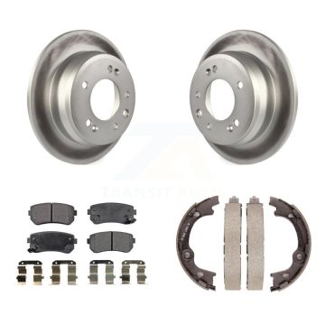 Rear Disc Coated Rotors Ceramic Pads & Parking Brake Shoes Kit For Hyundai Tucson Elantra KGT-103737