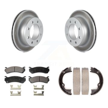 Rear Disc Coated Rotors Ceramic Pads & Parking Shoes Kit For GMC Chevrolet Silverado 2500 KGT-103751