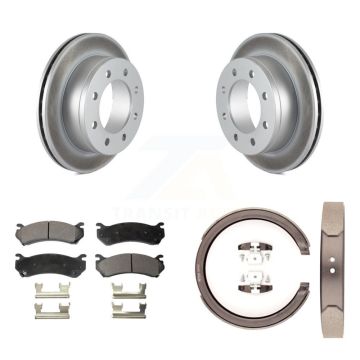 Rear Disc Coated Rotors Ceramic Pads Parking Brake Shoes Kit For GMC Sierra 2500 Yukon XL KGT-103756