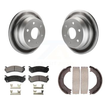 Rear Disc Coated Rotors Ceramic Pads & Parking Shoes Kit For Chevrolet Silverado 2500 HD KGT-103758