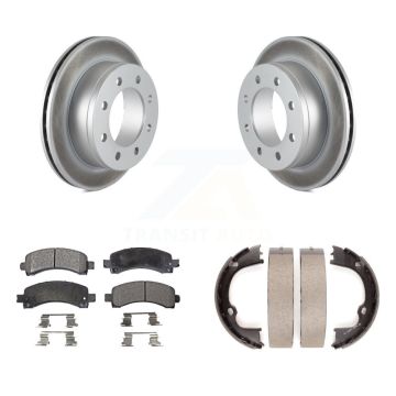 Rear Disc Coated Rotors Ceramic Pads Parking Shoes Kit For GMC Chevrolet Savana 2500 3500 KGT-103769