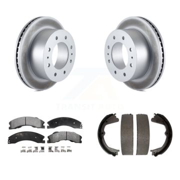 Rear Disc Coated Rotors Ceramic Pads & Parking Shoes Kit For Chevrolet Silverado 2500 HD KGT-103776