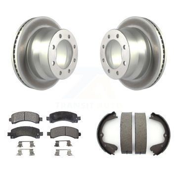 Rear Disc Coated Rotors Ceramic Pads & Parking Brake Shoes Kit For Chevrolet Express 4500 KGT-103778