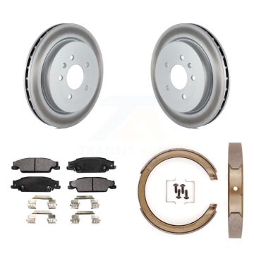 Rear Disc Coated Rotors Ceramic Pads And Parking Brake Shoes Kit For Cadillac STS KGT-103803