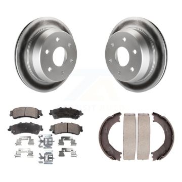 Rear Disc Coated Rotors Ceramic Pads & Parking Shoes Kit For Chevrolet Silverado 1500 GMC KGT-103807