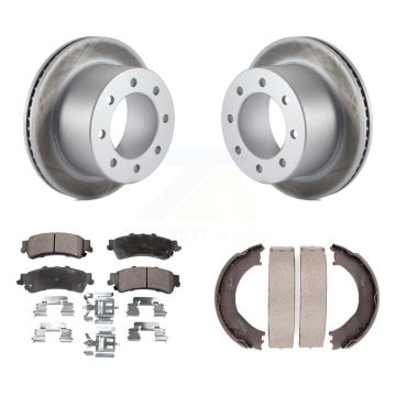 Rear Disc Coated Rotors Ceramic Pads And Parking Brake Shoes Kit For 2001 GMC Sierra 3500 KGT-103809