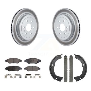 Rear Disc Coated Rotors Ceramic Pads & Parking Brake Shoes Kit For 2010-2016 Cadillac SRX KGT-103830