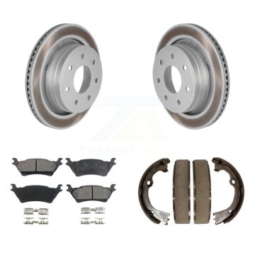Rear Disc Coated Rotors Ceramic Pads & Parking Shoes Kit For Ford F-150 With 7 Lug Wheels KGT-103869