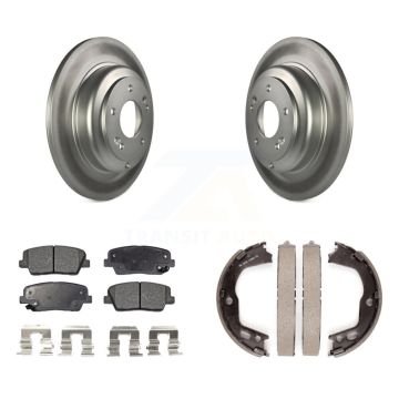 Rear Disc Coated Rotors Ceramic Pads & Parking Brake Shoes Kit For Hyundai Genesis Coupe KGT-103873