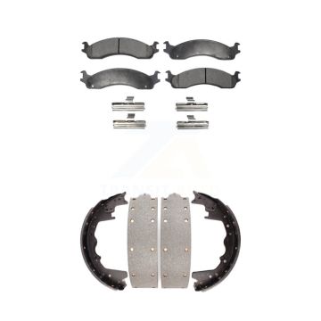 Front Rear Ceramic Brake Pads & Drum Shoes Kit For Ford F-350 F-250 E-350 Econoline E-250 KTN-100119
