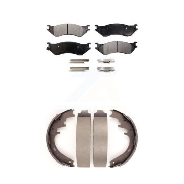 Front Rear Ceramic Brake Pads And Drum Shoes Kit For Ford F-150 Dodge Ram 1500 Van B1500 KTN-100134