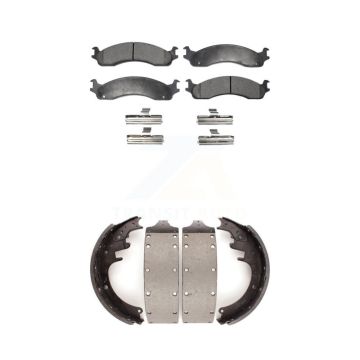 Front Rear Ceramic Brake Pads And Drum Shoes Kit For Dodge Ram 3500 Van KTN-100233