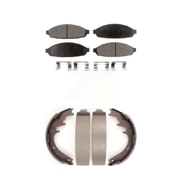 Front Rear Ceramic Brake Pads Drum Shoes Kit For 03-05 Lincoln Town Car With E F-150 Axle KTN-100238
